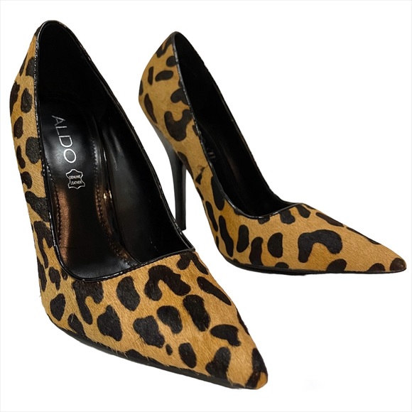 Aldo Women Leopard Print Pointy Toe High Heels Size 7 Camel Color - Picture 1 of 8